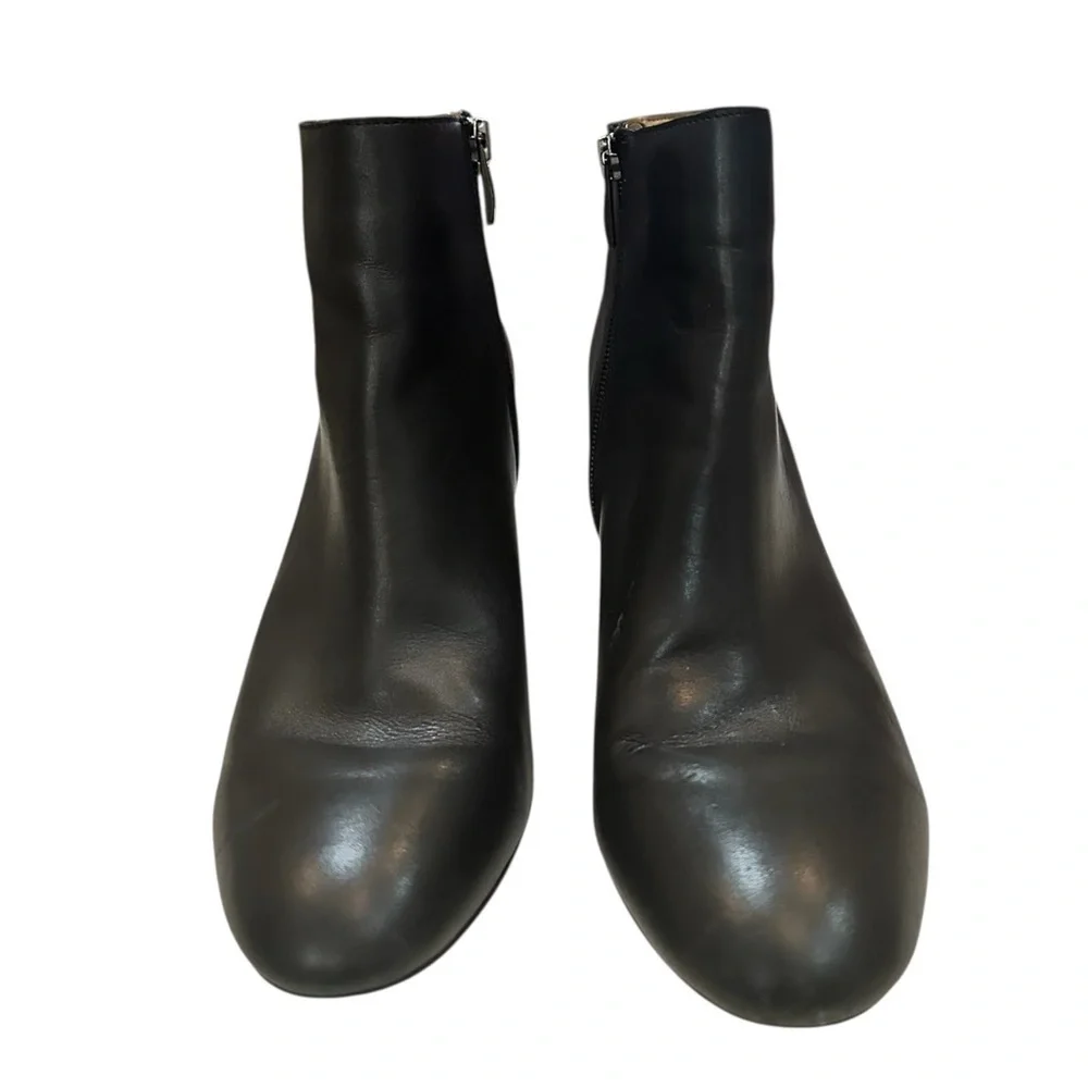Franco Sarto Black Leather Ankle Boots Size 7.5 Block Heel Zip